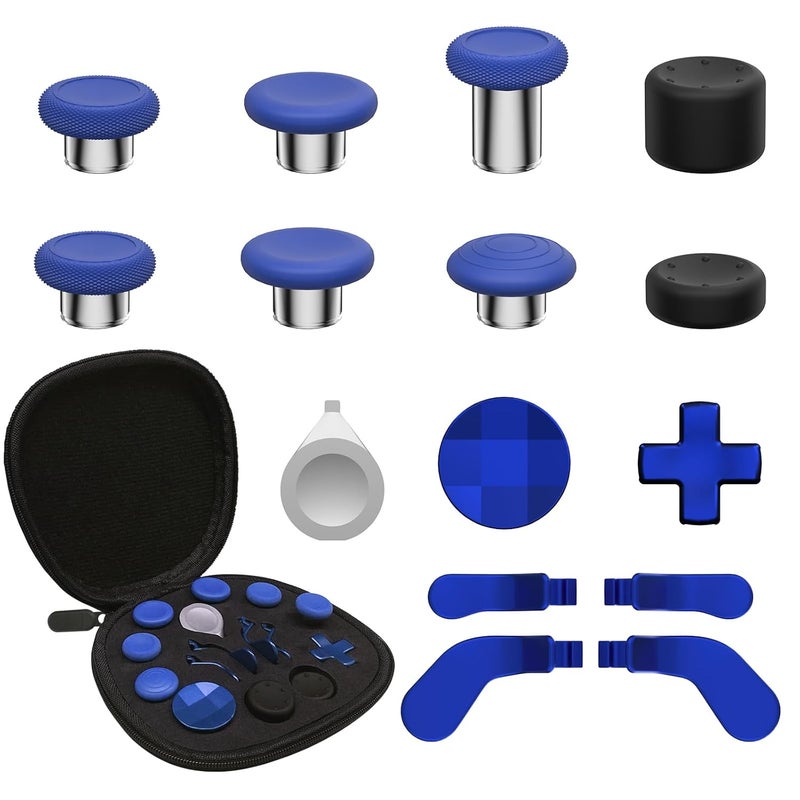 CHARM FOCUS 16-in-1 Metal Thumbsticks Replacement Kits for Xbox Elite Series 2, Xbox Elite 2 Controller Accessories, Includes Magnetic Joysticks, Paddles, Silicone Caps, D-Pads, 1 Tool (Blue) - Image 1